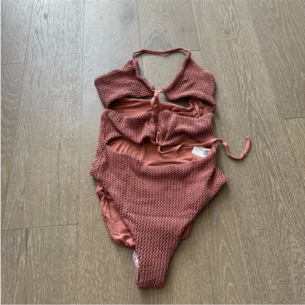 ASOS design crochet cut front tie swimsuit